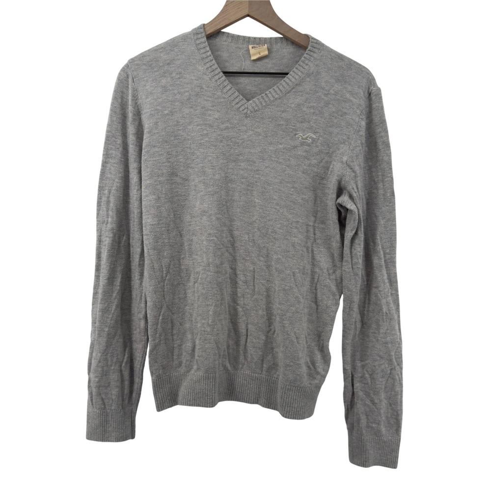 Vintage Hollister V-Neck Pullover Sweater Gray Men S Y2K 2000 Soft 00s Bird Logo